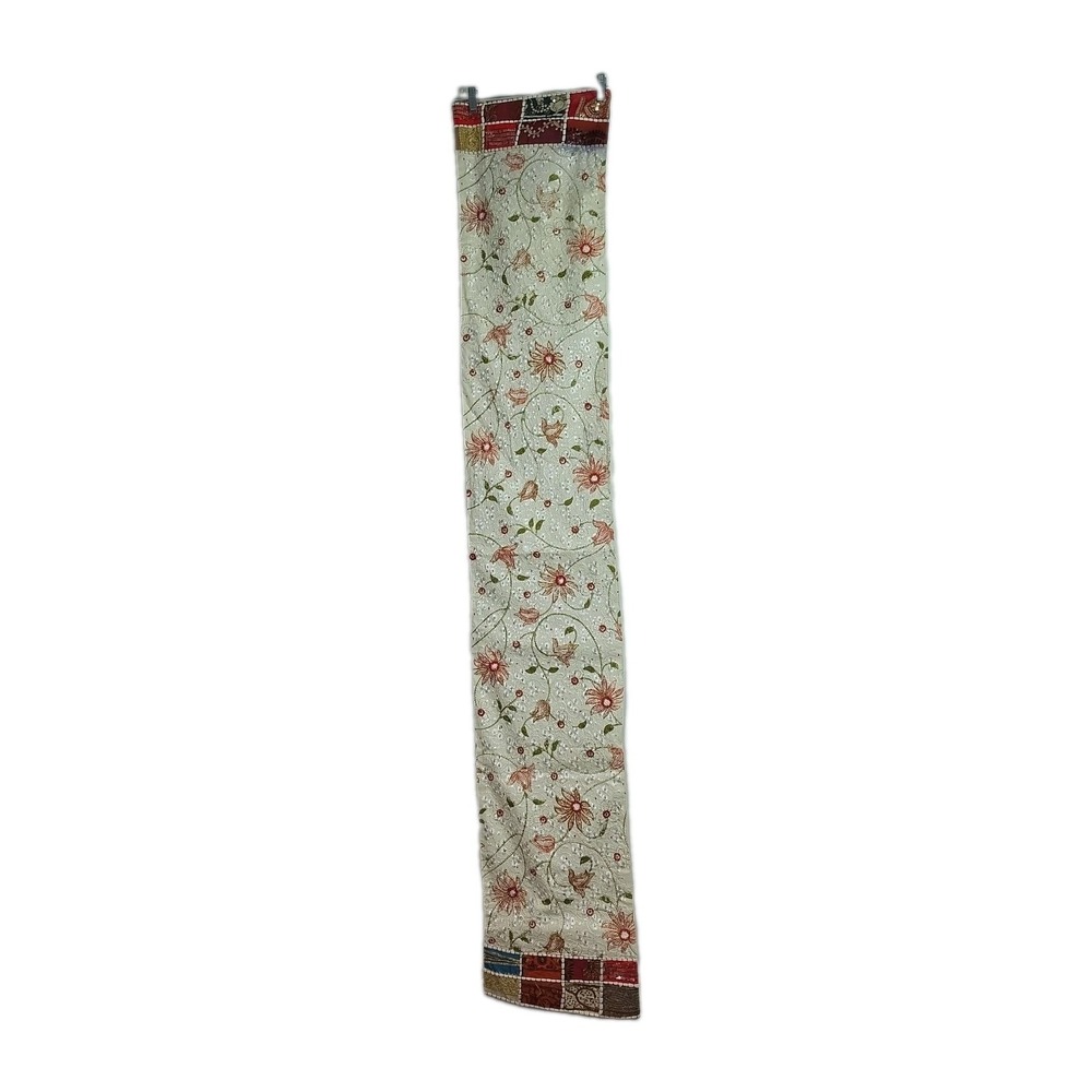 Pier 1 Table Runner 13x72 Cream Pink Green Floral Embroidered Sequin